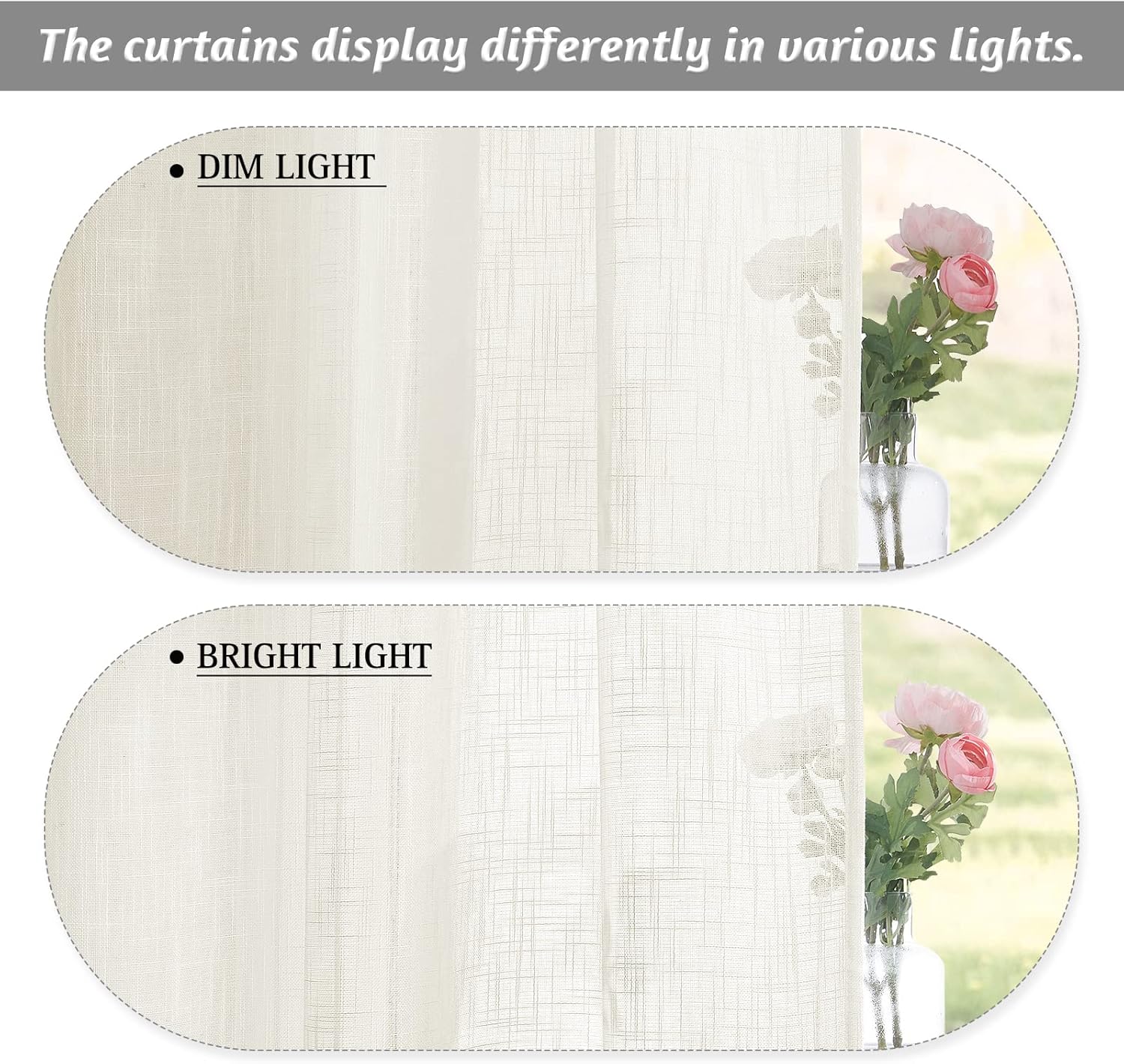 RYB HOME Natural Sheer Curtains 84 Inch Long Linen Textured