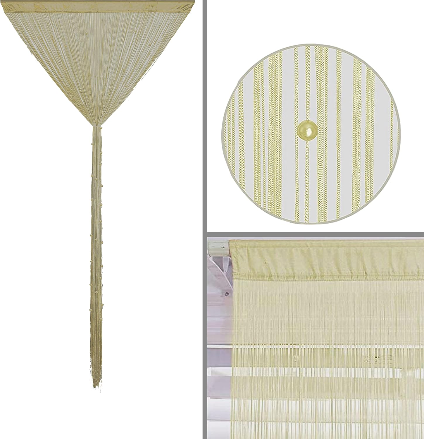 Beaded Curtain Door Divider with Telescopic Rod