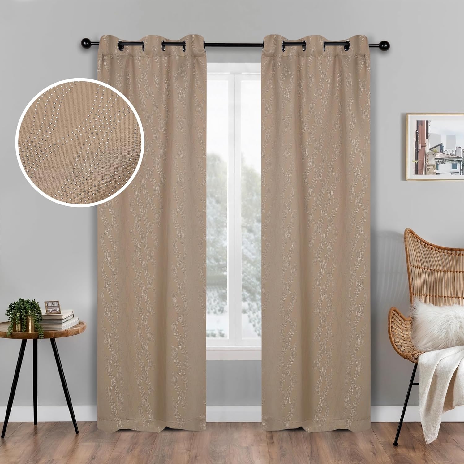 Superior Blackout Curtains Set of 2 Panels 42x84 Tan