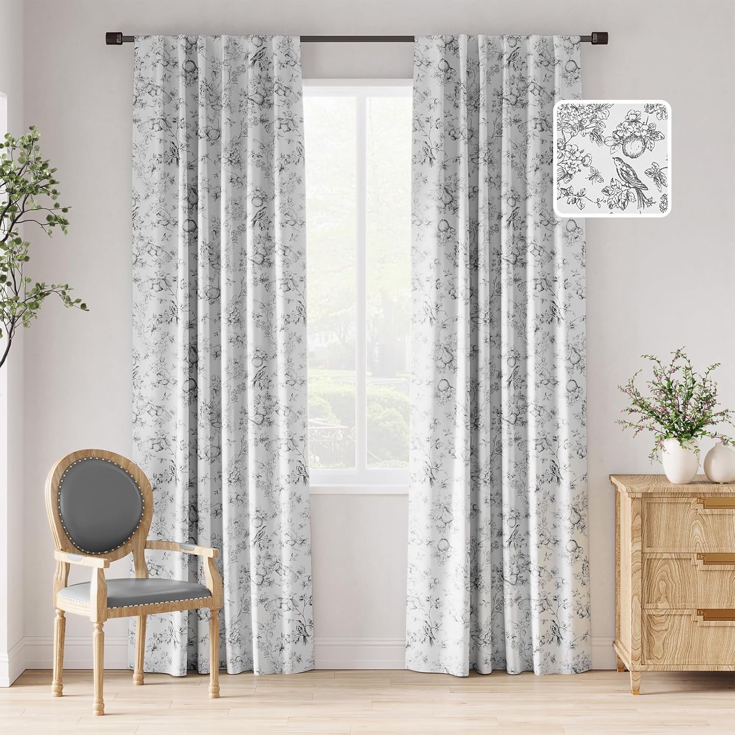 Jinchan Blackout Floral Curtains 84 Inches Long 2 Panels