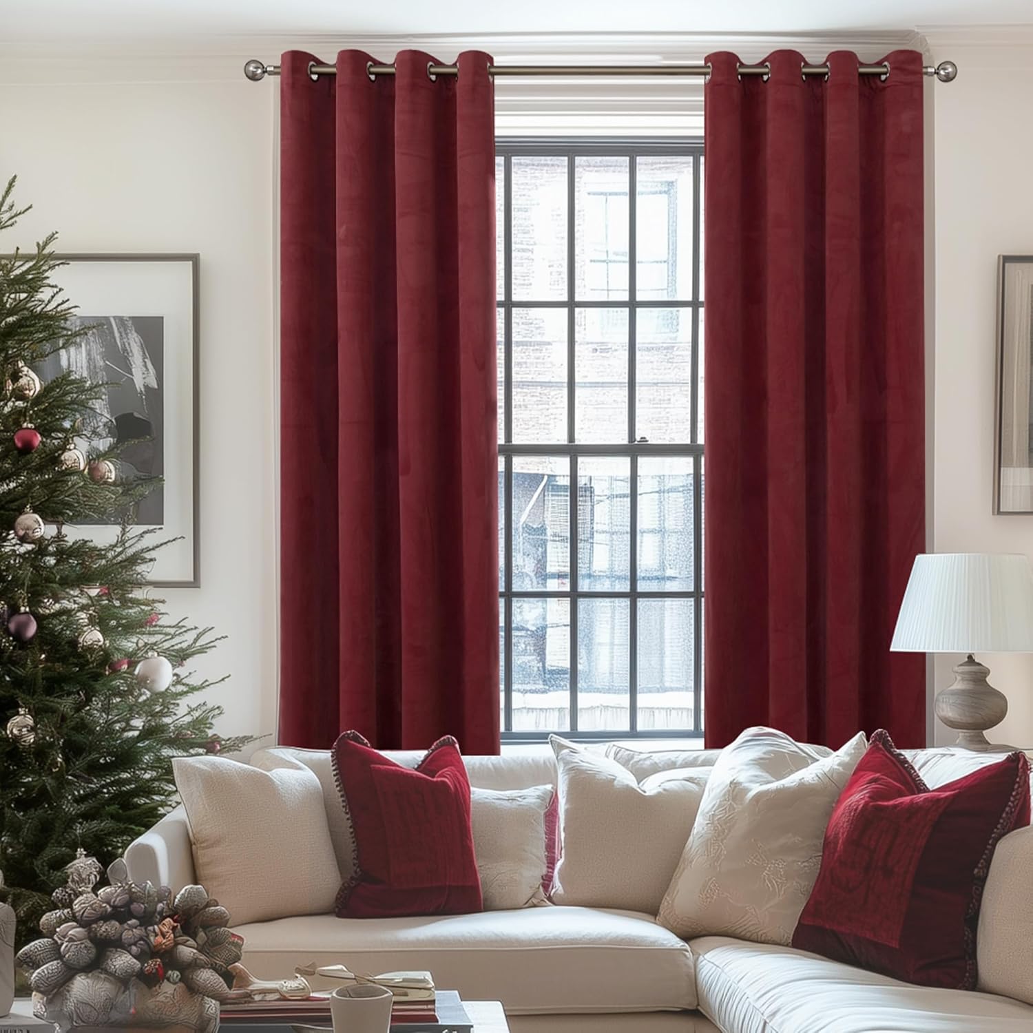 YoungsTex Burgundy Velvet Curtains 2 Panels 52x84 Inch