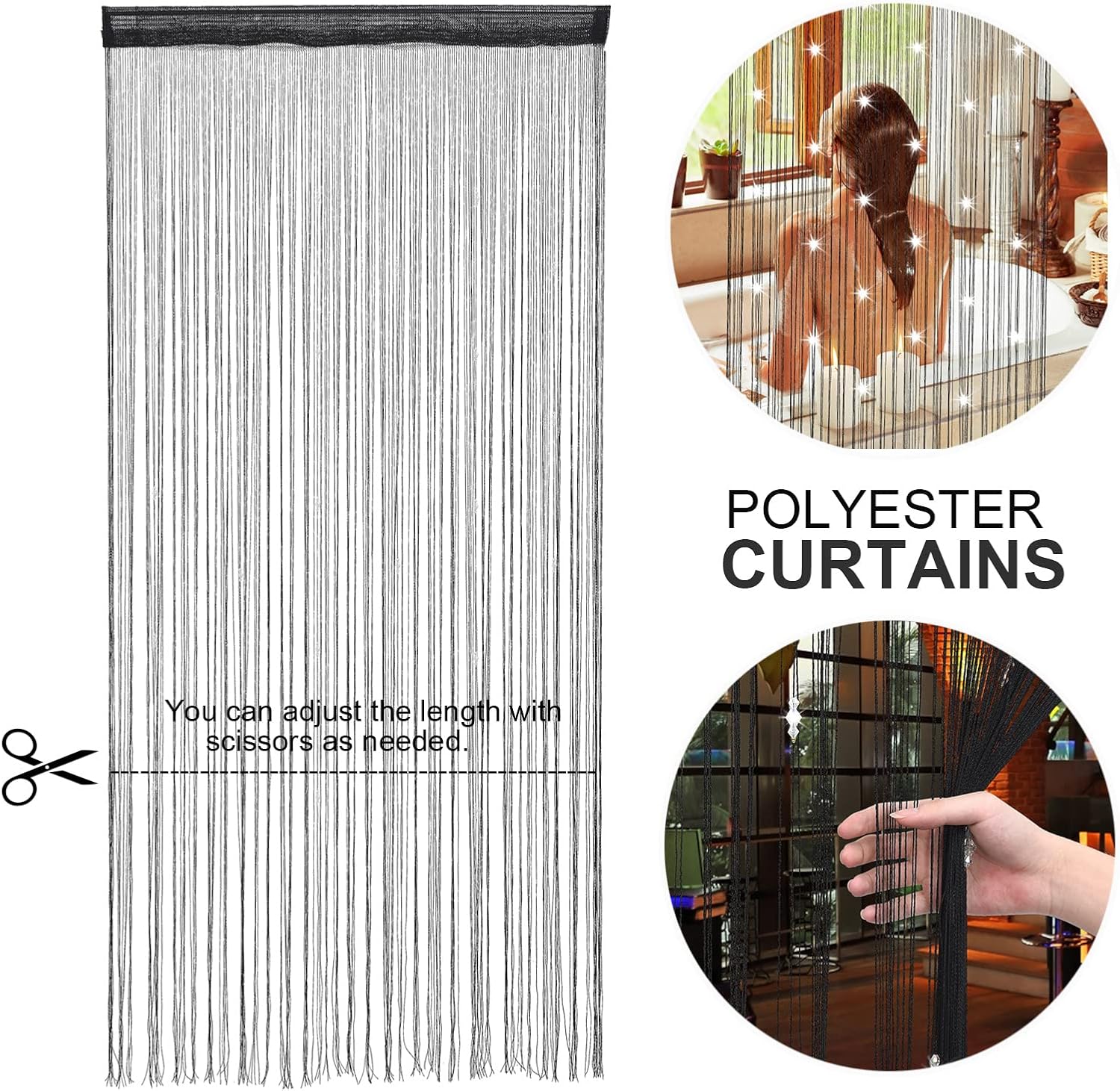 Greenwish Black Beads Curtain with Tassels