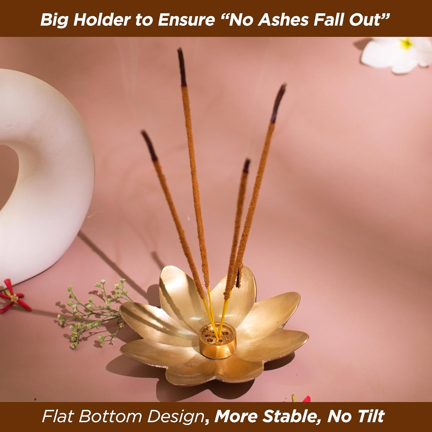 Raajsee Flower Incense Holder Set of 3 Brass Modern