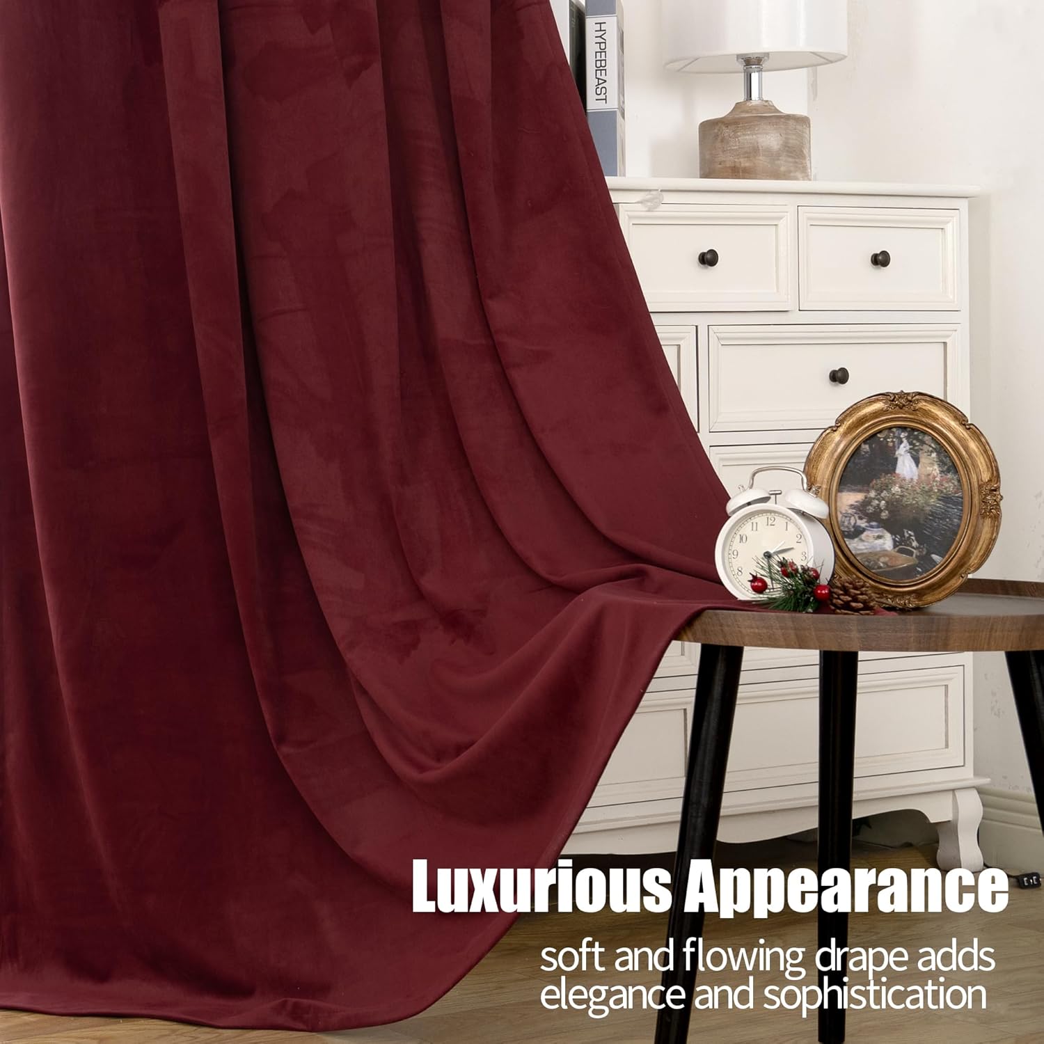 YoungsTex Burgundy Velvet Curtains 2 Panels 52x84 Inch