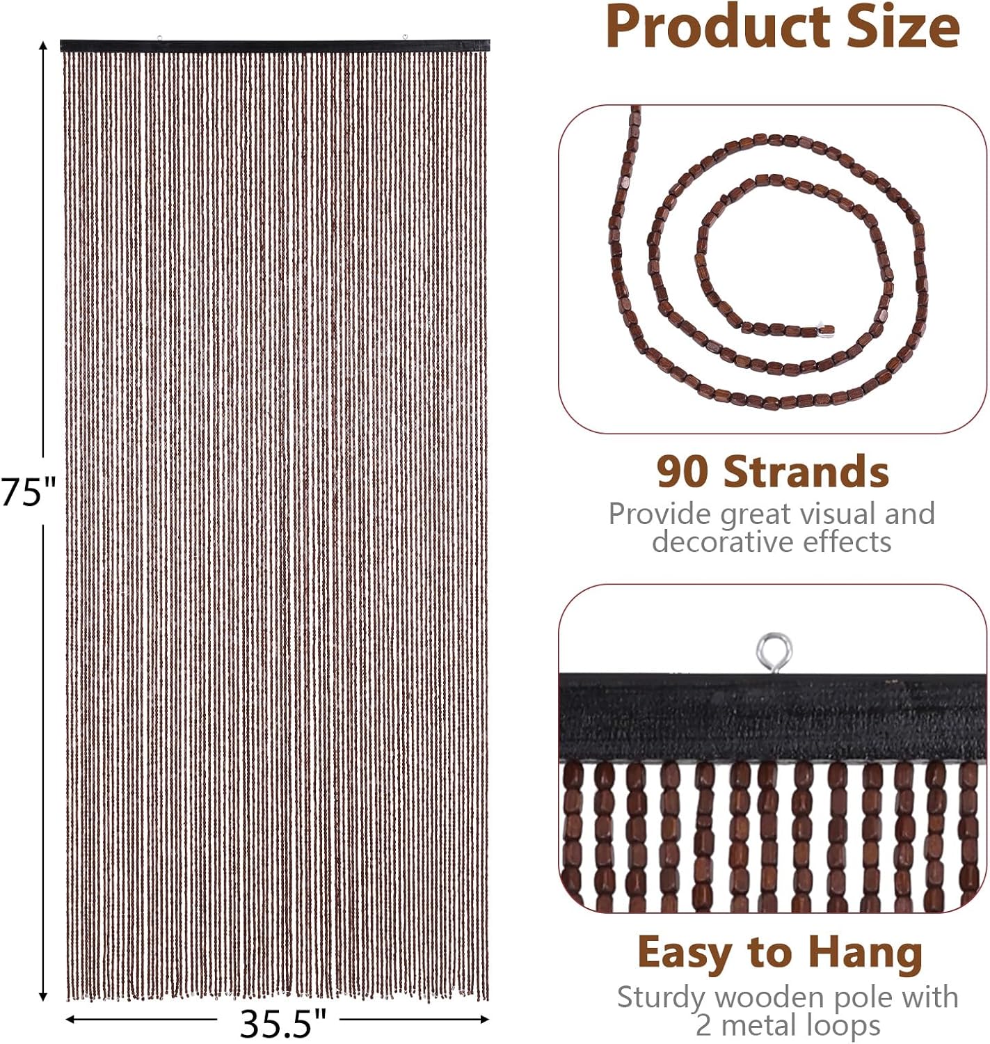 BECHAEO 90 Strands Bamboo Beaded Curtain Doorway