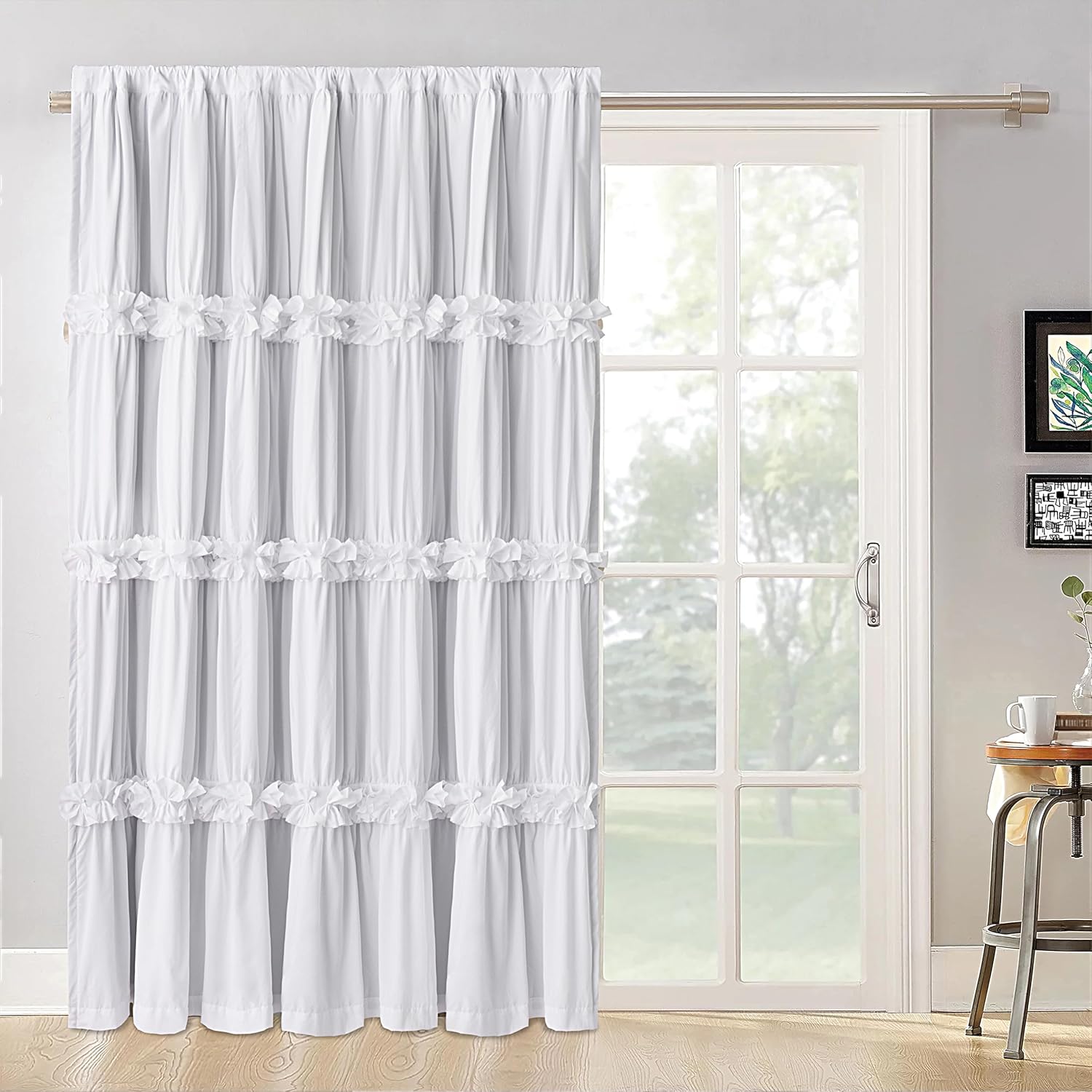 Boho Ruched Room Divider Curtains with Butterfly Flowers 100 W x 84 L