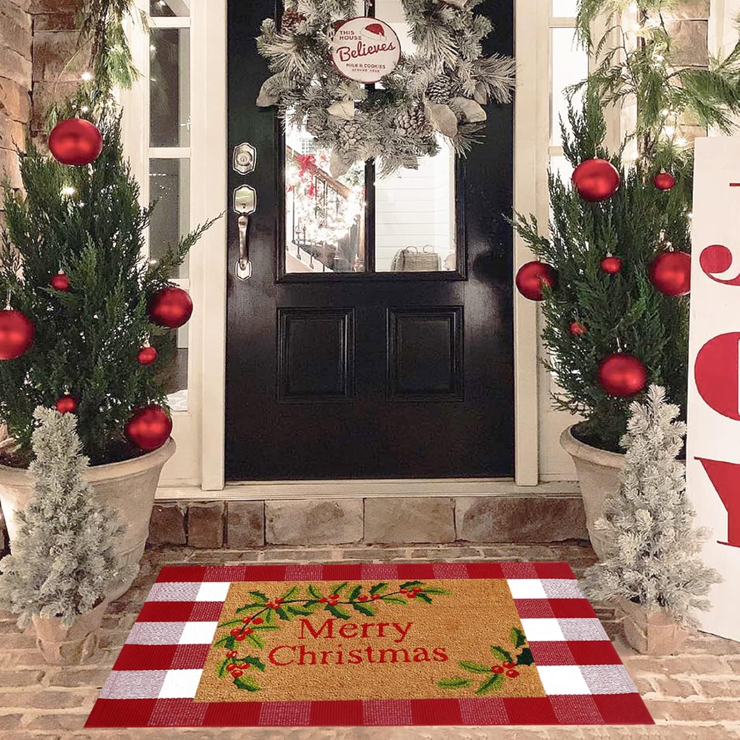 Christmas Red and White Plaid Rug 28x43 Inches Door Mat