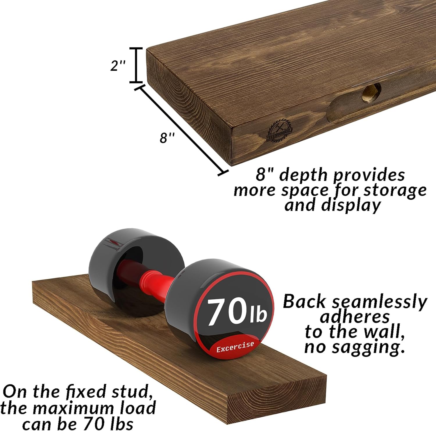Rustic Floating Shelves 60 Inch Long Set of 2 Heavy Duty Wood