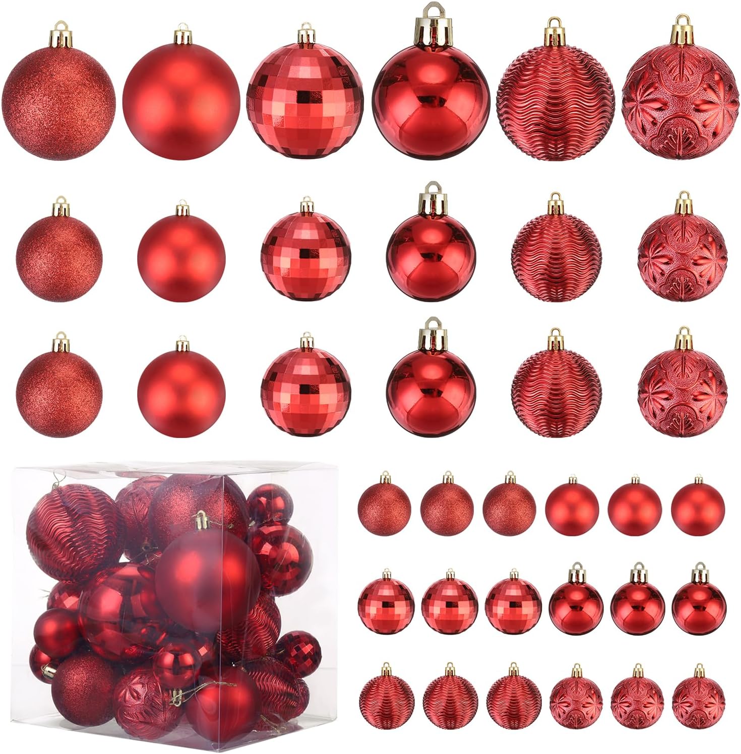 MECCANIXITY 36Pcs Red Christmas Tree Balls Decorations
