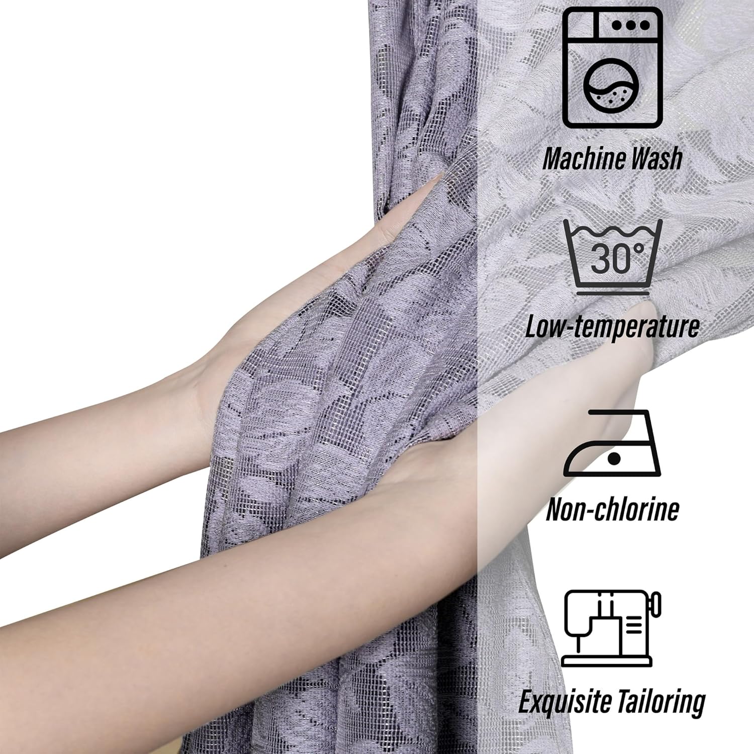 Lace French Door Curtain Grey Leaves 72 Inch 2 Pack