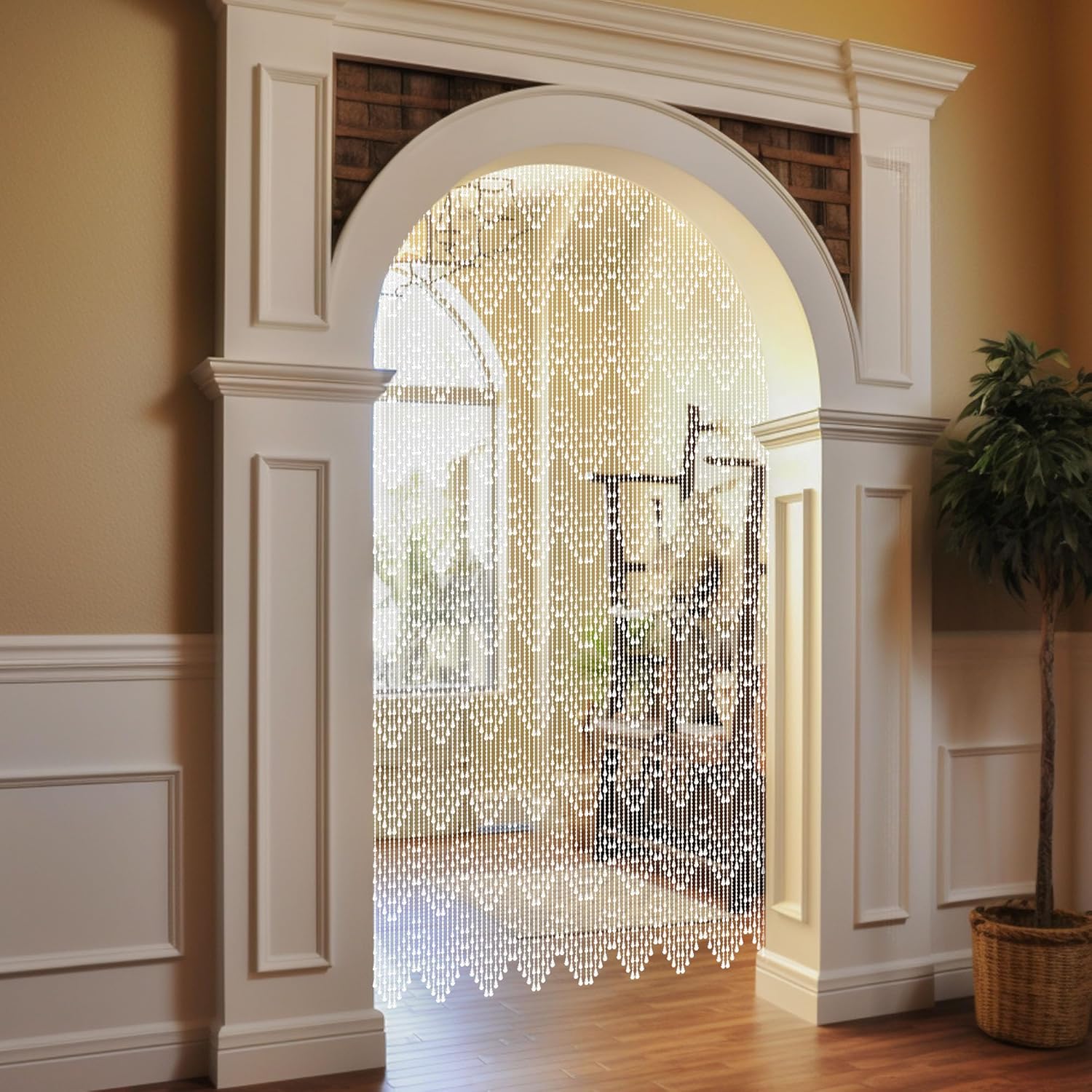Crystal Beaded Curtain - White 355 x 79 Inches