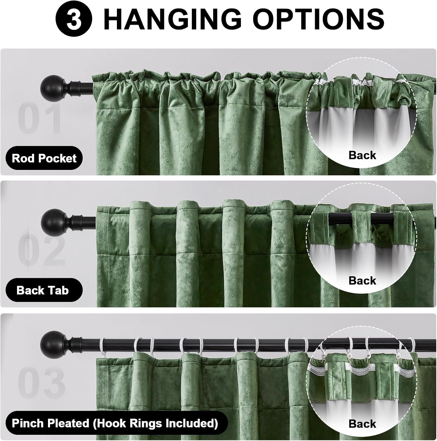 Green Velvet Curtains 84 Inches 2 Panels Blackout Drapes