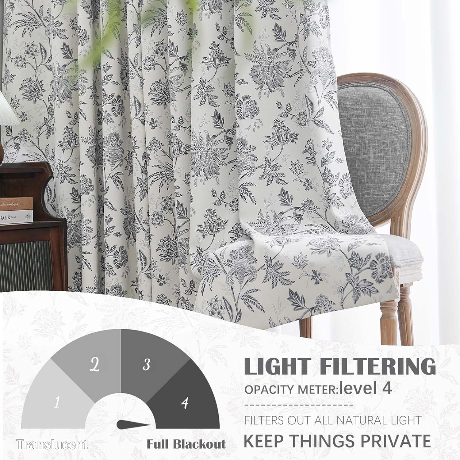 Vangao Floral Blackout Curtains 84 Inch 2 Panels
