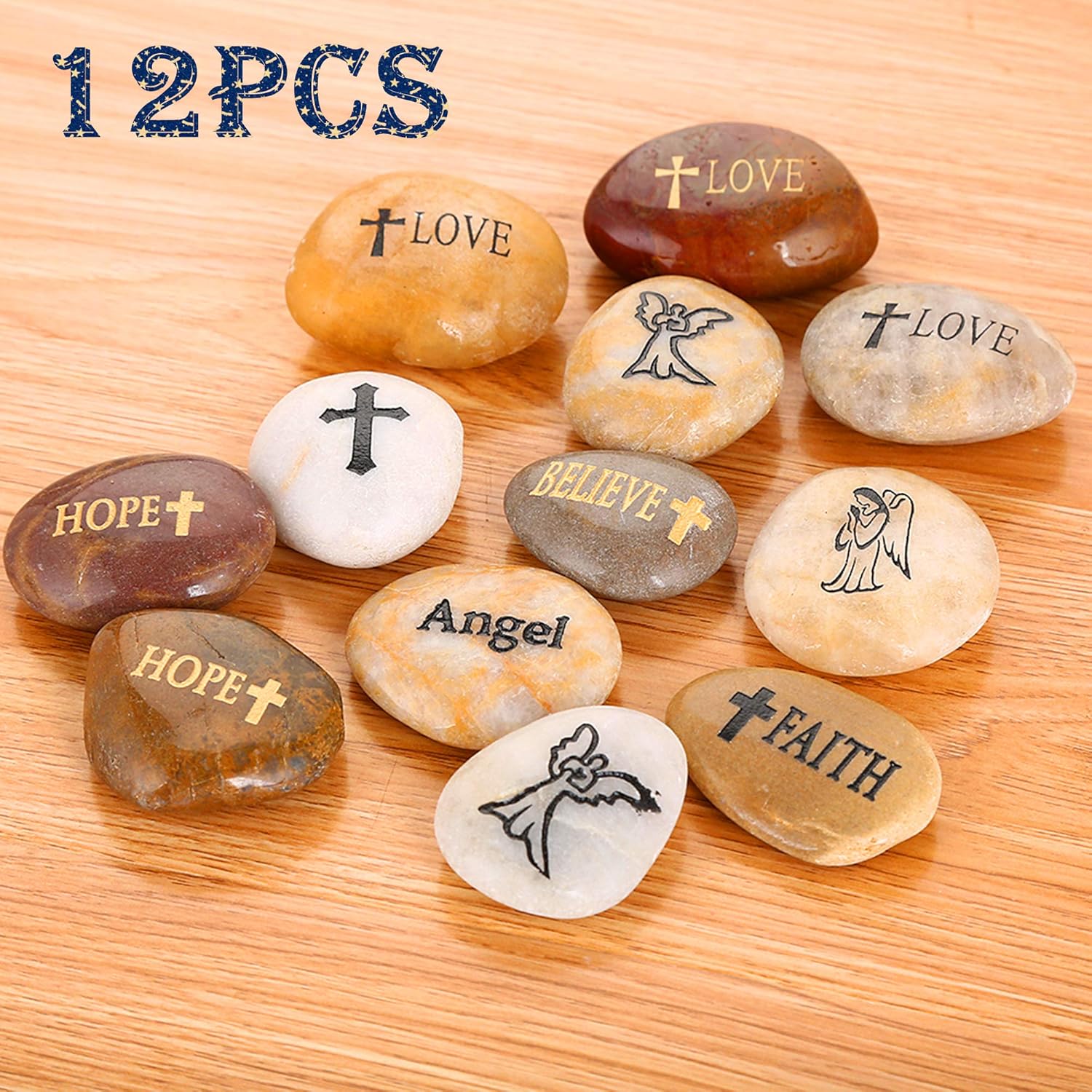 ROCKIMPACT 12PCS Engraved Hope Love Faith Stones for Prayer and Inspiration