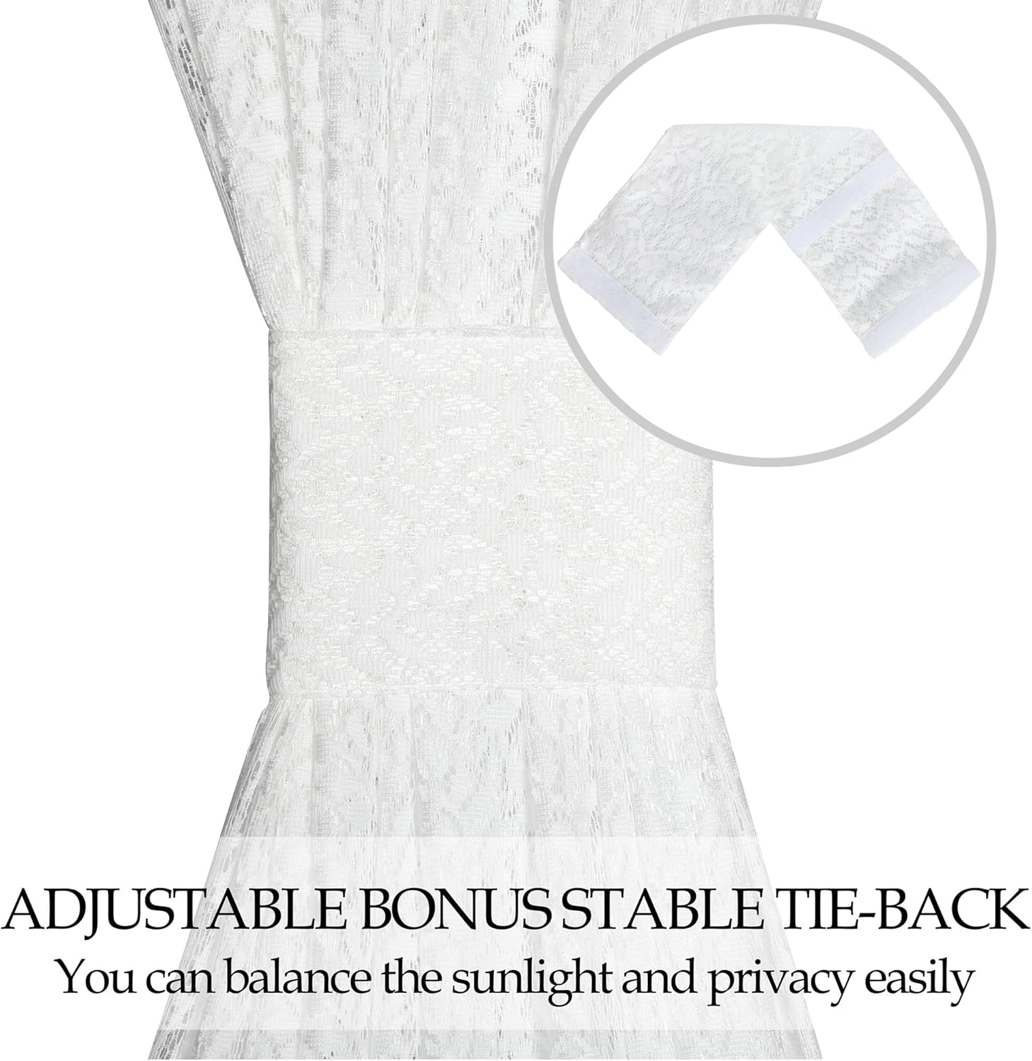 White Lace Panel with Tieback for French Doors and Windows