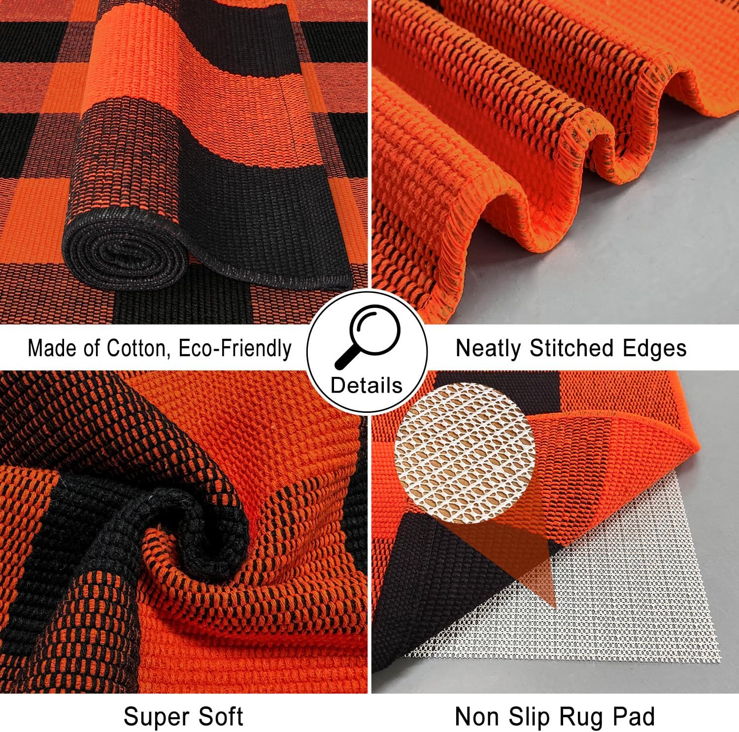 Orange and Black Checkered Outdoor Rug 2x43ft