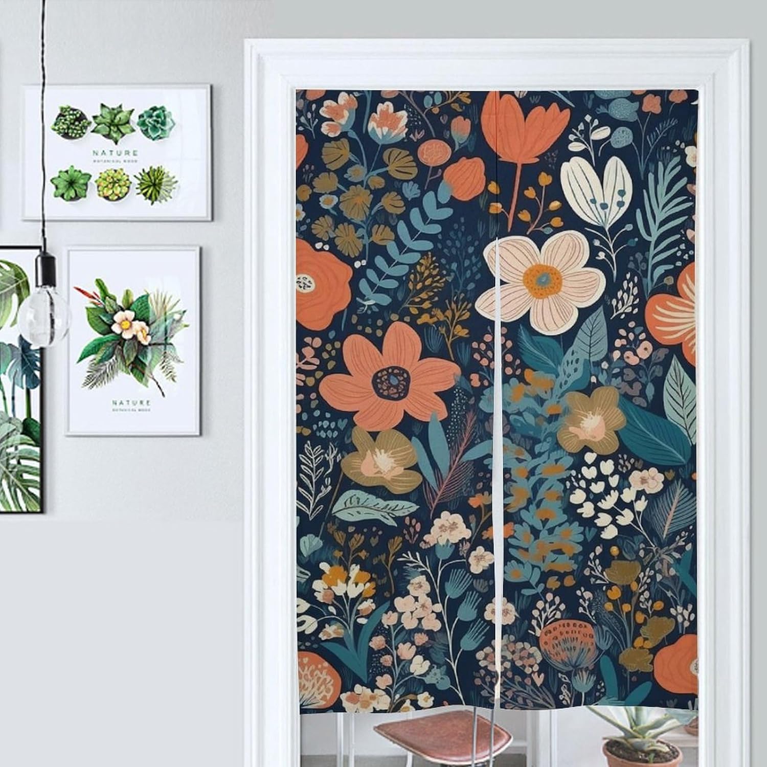 Japanese Noren Door Curtain with Small Flower Pattern