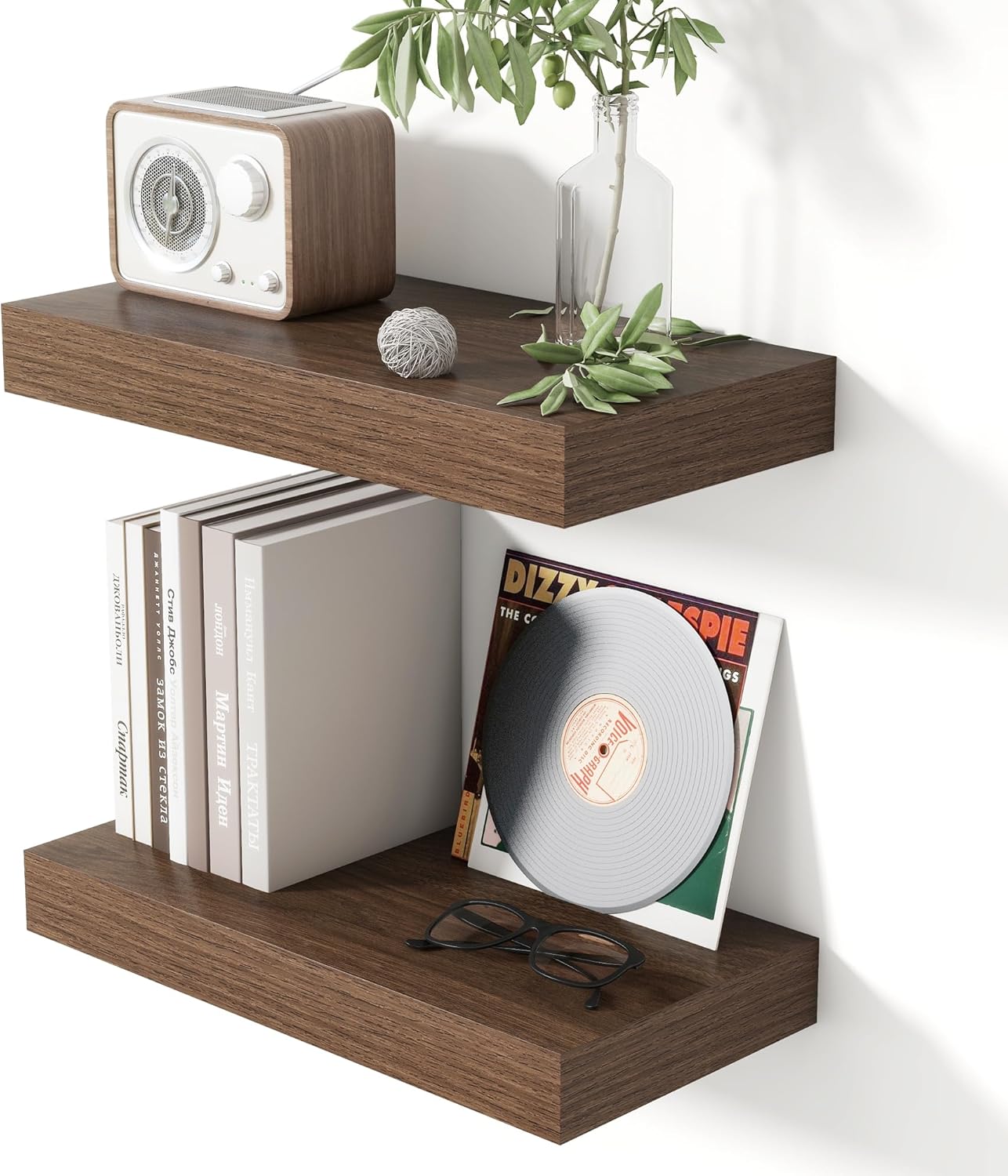 Heimlove 16 Inch Floating Shelves Set of 2 Wall Mounted Rustic Wood