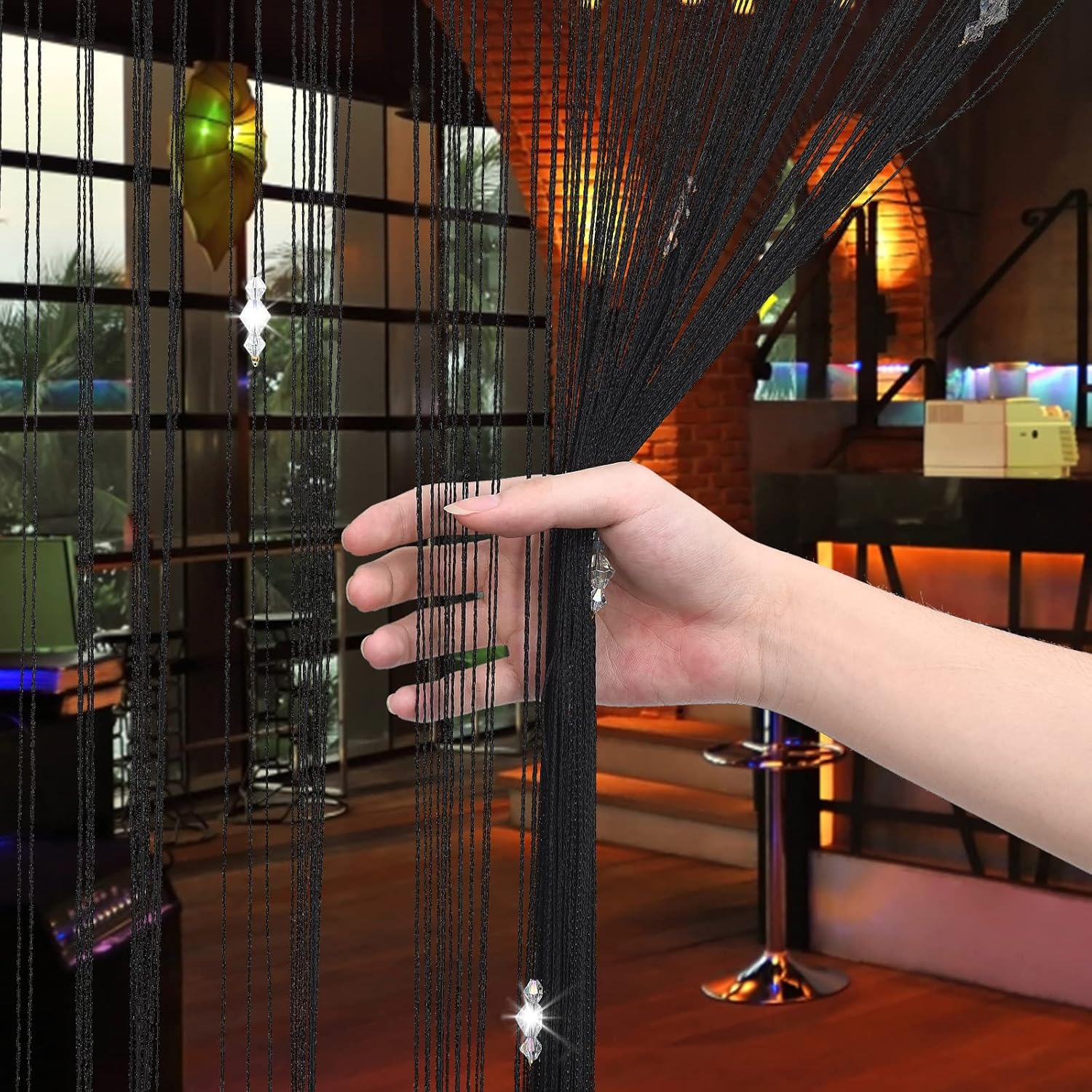 Greenwish Black Beads Curtain with Tassels