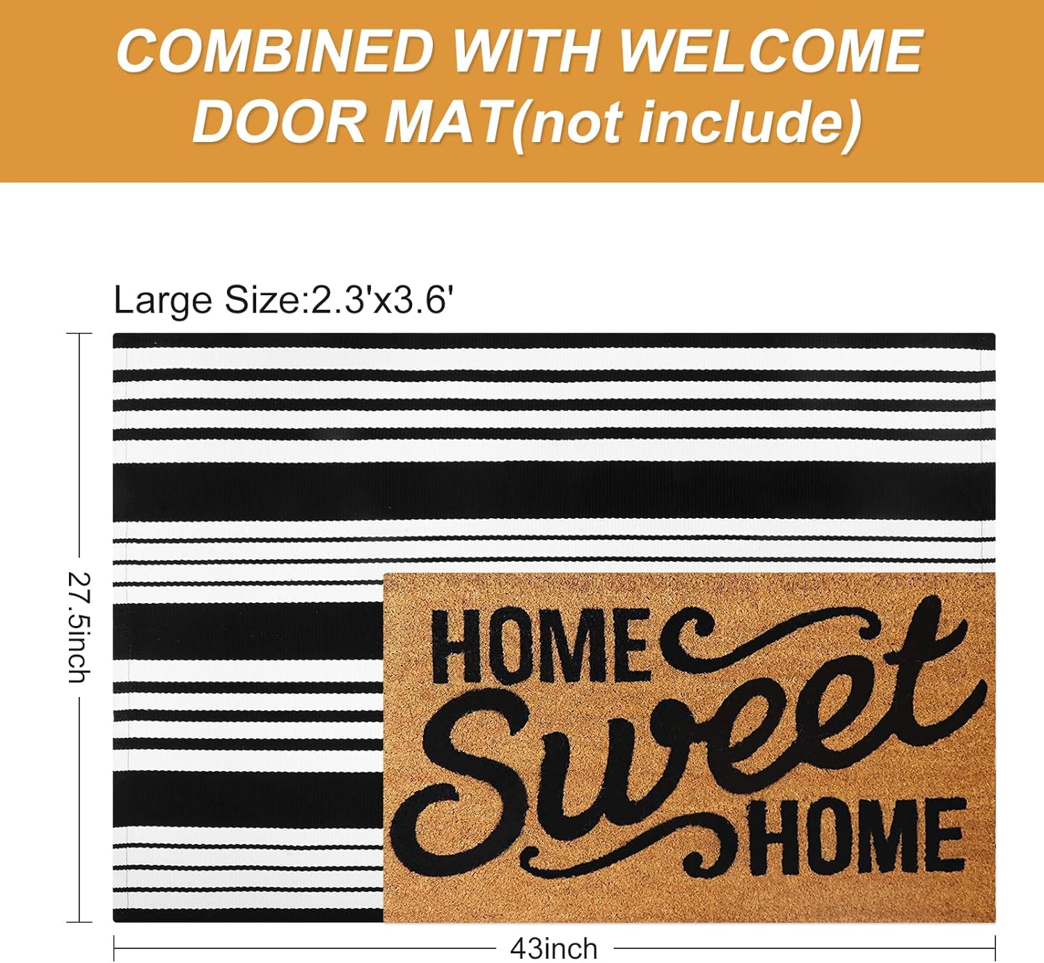 Black and White Striped Outdoor Rug 275x43 Inch Reversible Door Mat