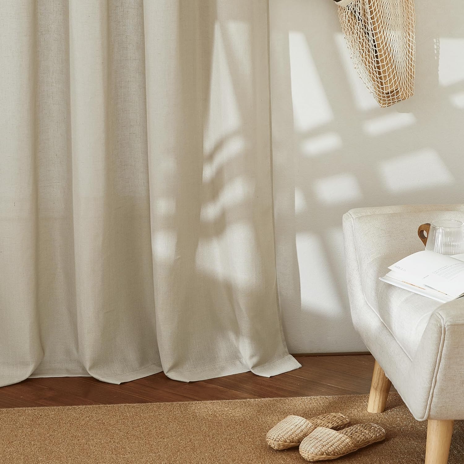 RYB HOME Taupe Sheer Curtains - Flax Linen Blend 70x84 inch 2 Pcs