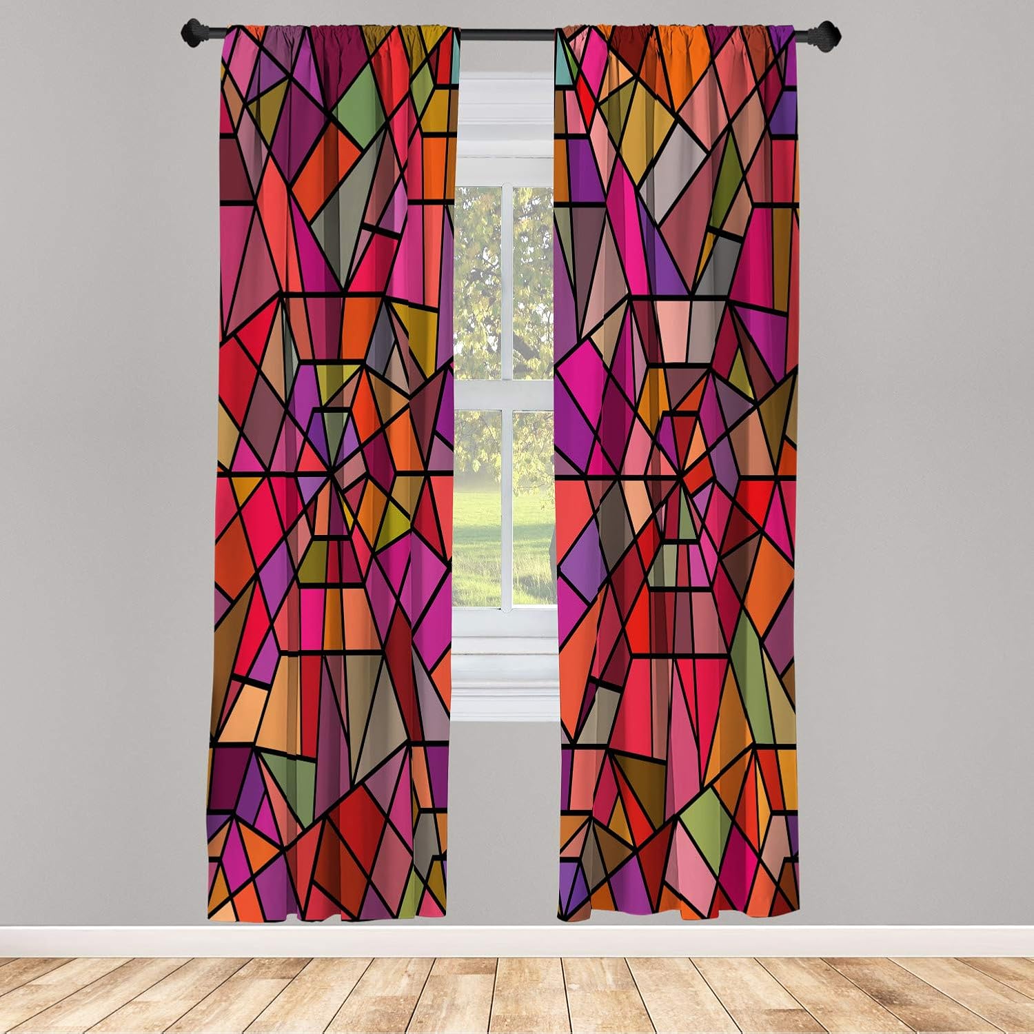 Ambesonne Abstract Window Curtains Red Ruby 2 Panel Set