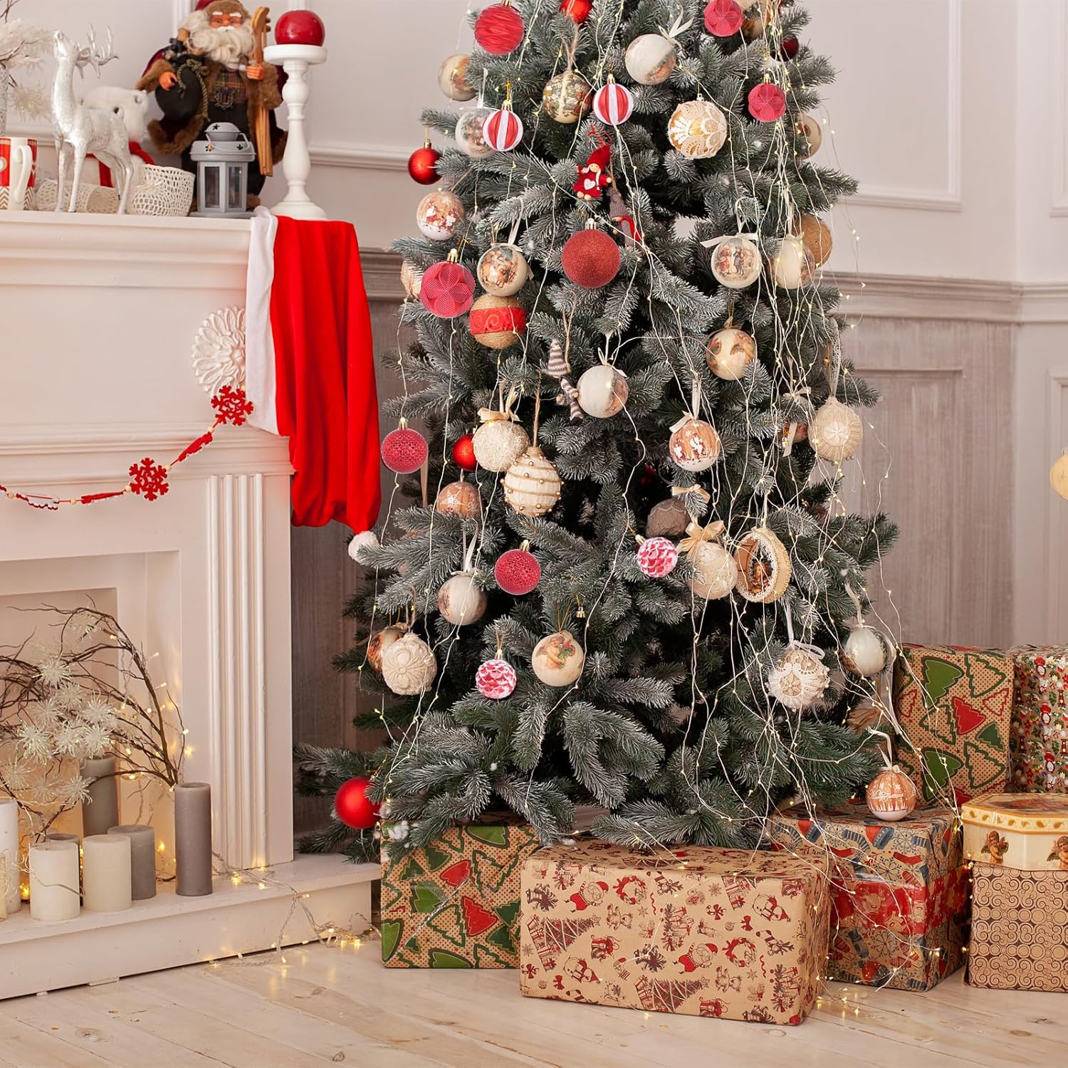 MECCANIXITY 24Pcs Rose Gold Christmas Tree Balls