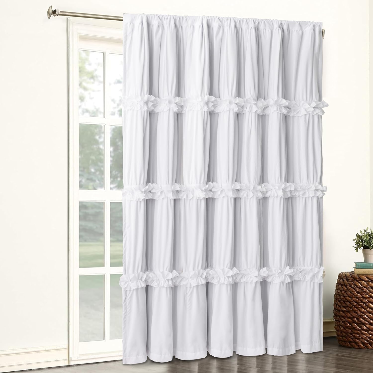 Boho Ruched Room Divider Curtains with Butterfly Flowers 100 W x 84 L