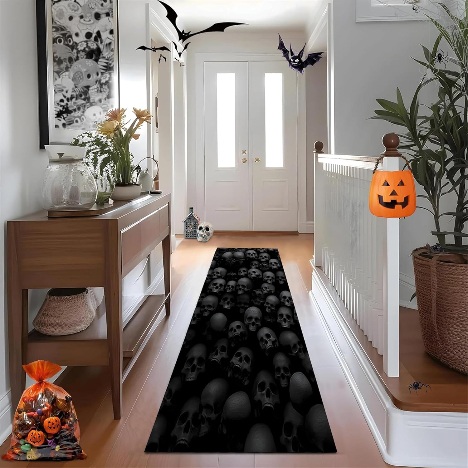 Halloween Black Skull Runner Rug 2x7ft
