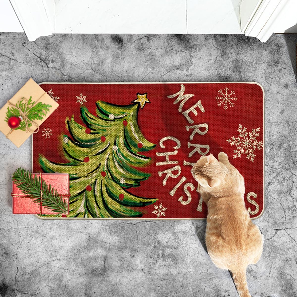 Artoid Mode Xmas Tree Doormat for Indoor Outdoor