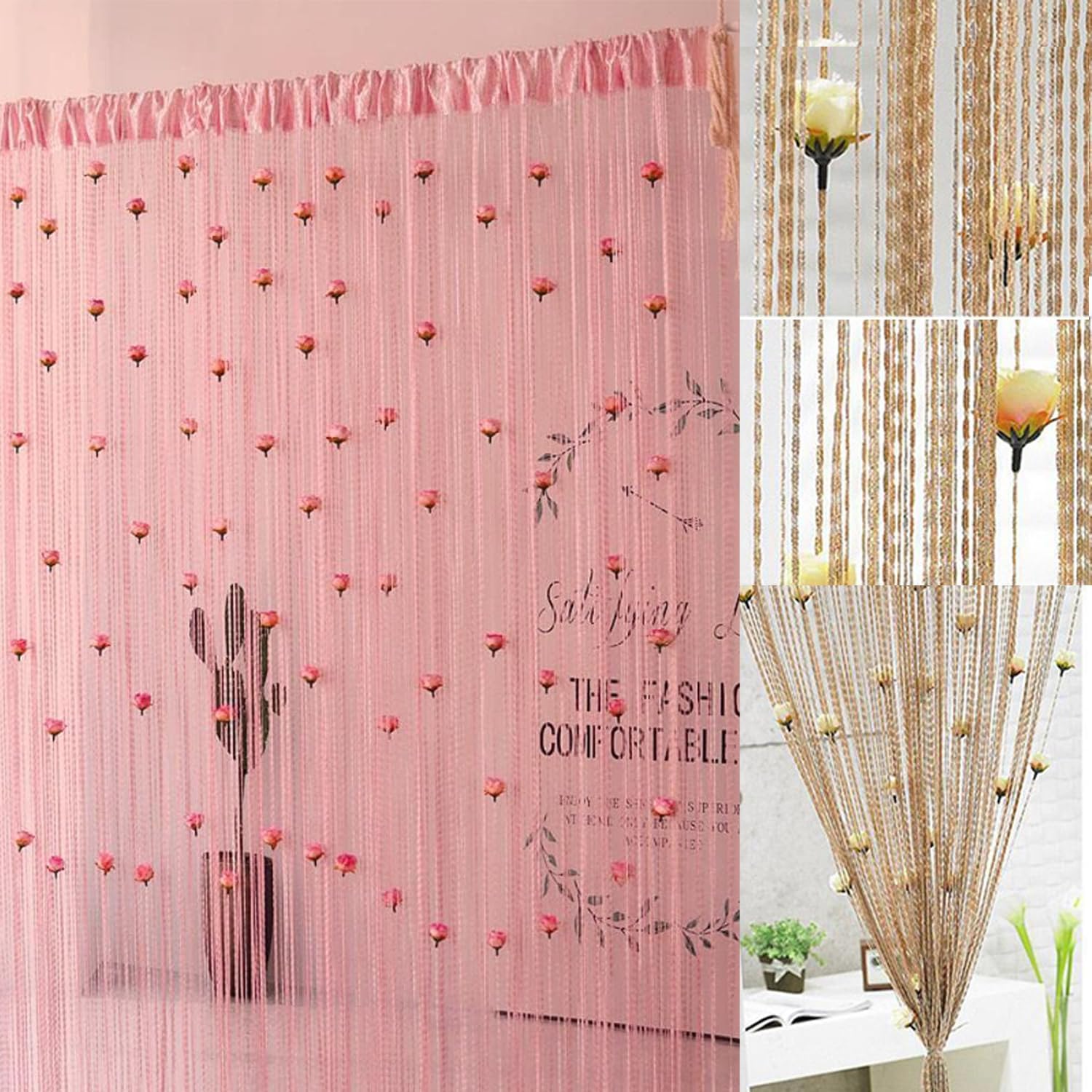 RJDJ Rose Thread Door Curtain in Blue