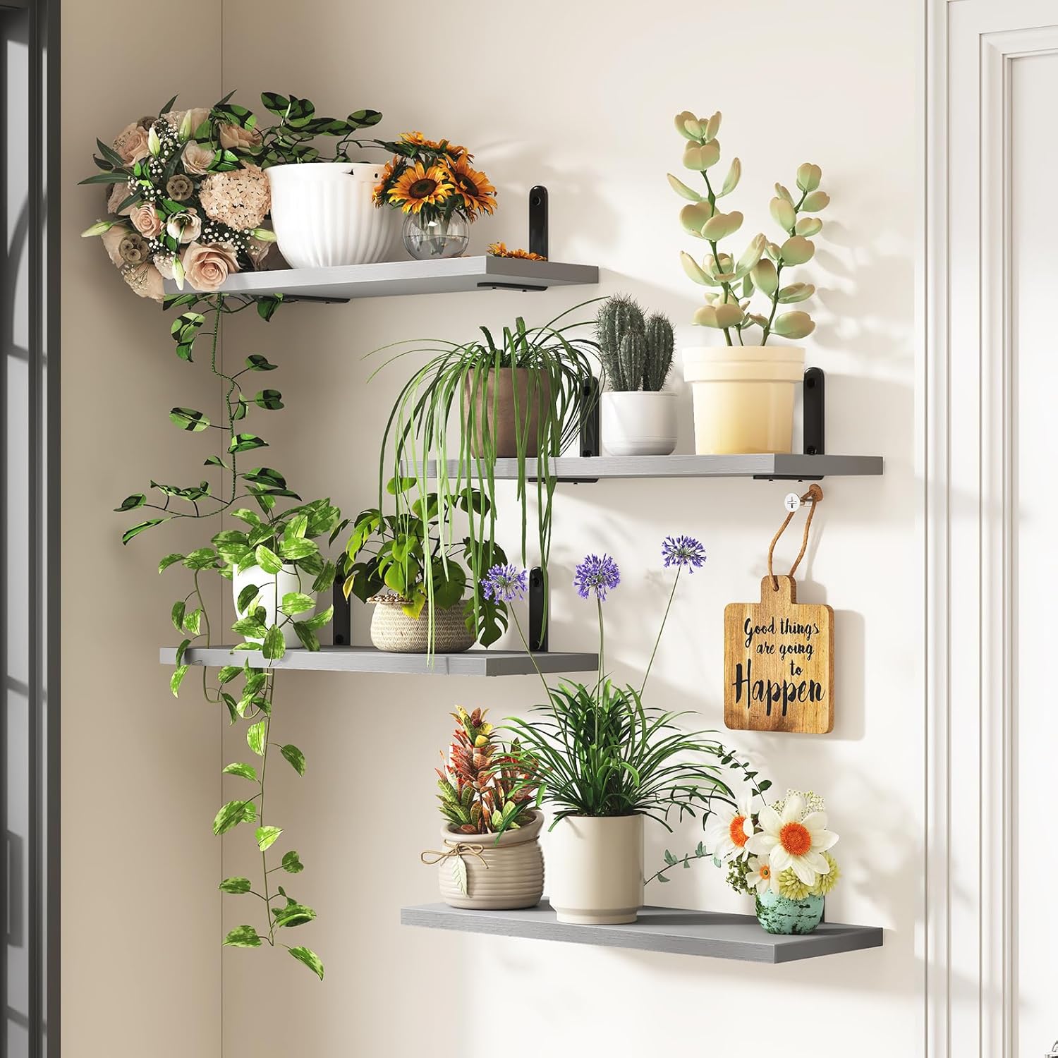 Fixwal Grey Floating Shelves Set of 4 for Wall