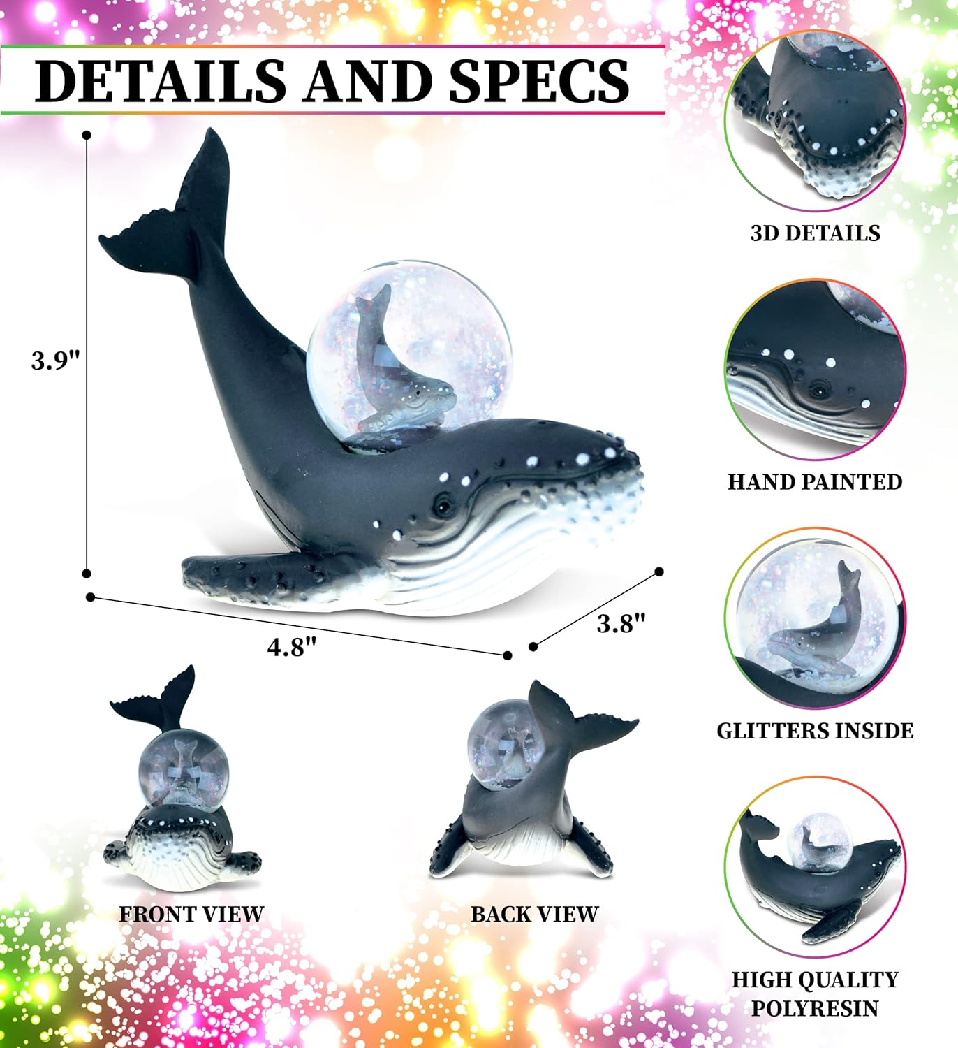 COTA Global Humpback Whale Snow Globe - 45mm Ocean Animal Decor
