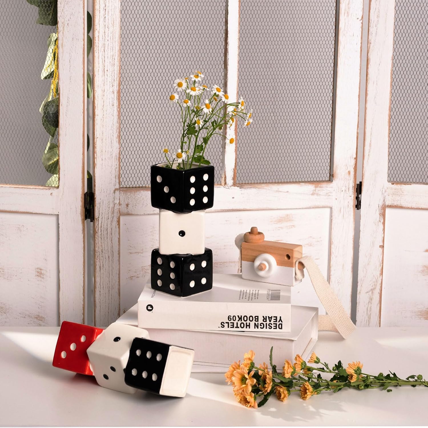 Unique Handmade Dice Vase - Stylish Black White Ceramic Decor