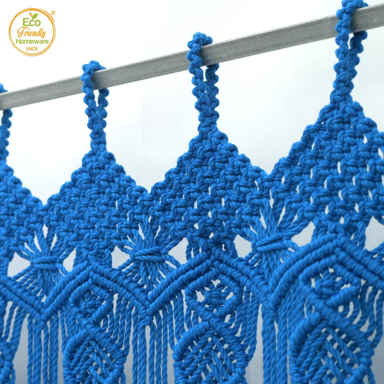 Macrame Curtain Boho Beaded Doorway Hanging Blue 77x35 Inch