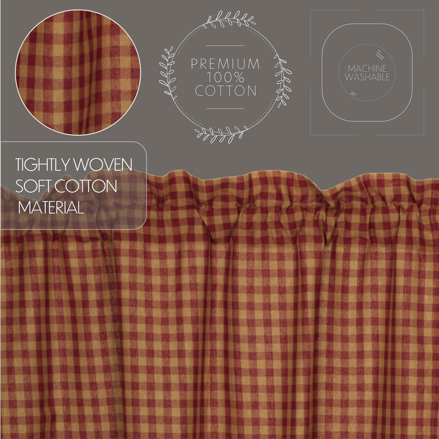 VHC Brands Burgundy Check Door Panel 72x40 Red