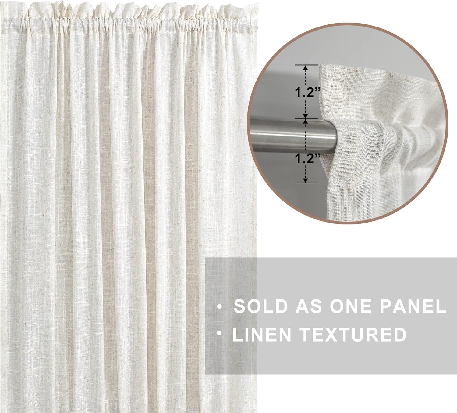 KOUFALL French Door Curtain Linen Blend 25x72 Panel Off WhiteCream Beige