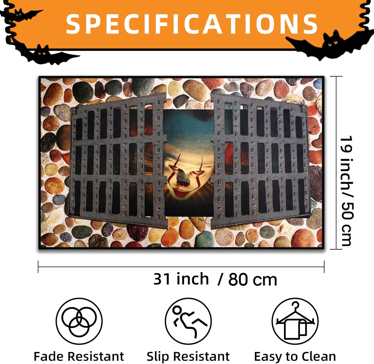 Halloween Clown Sewer 3D Illusion Door Mat 19x31 Inch