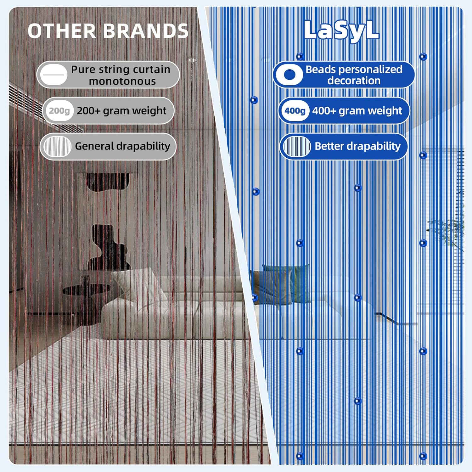 LaSyL Beaded Curtain for Doorway Royal Blue 39x110 Inches