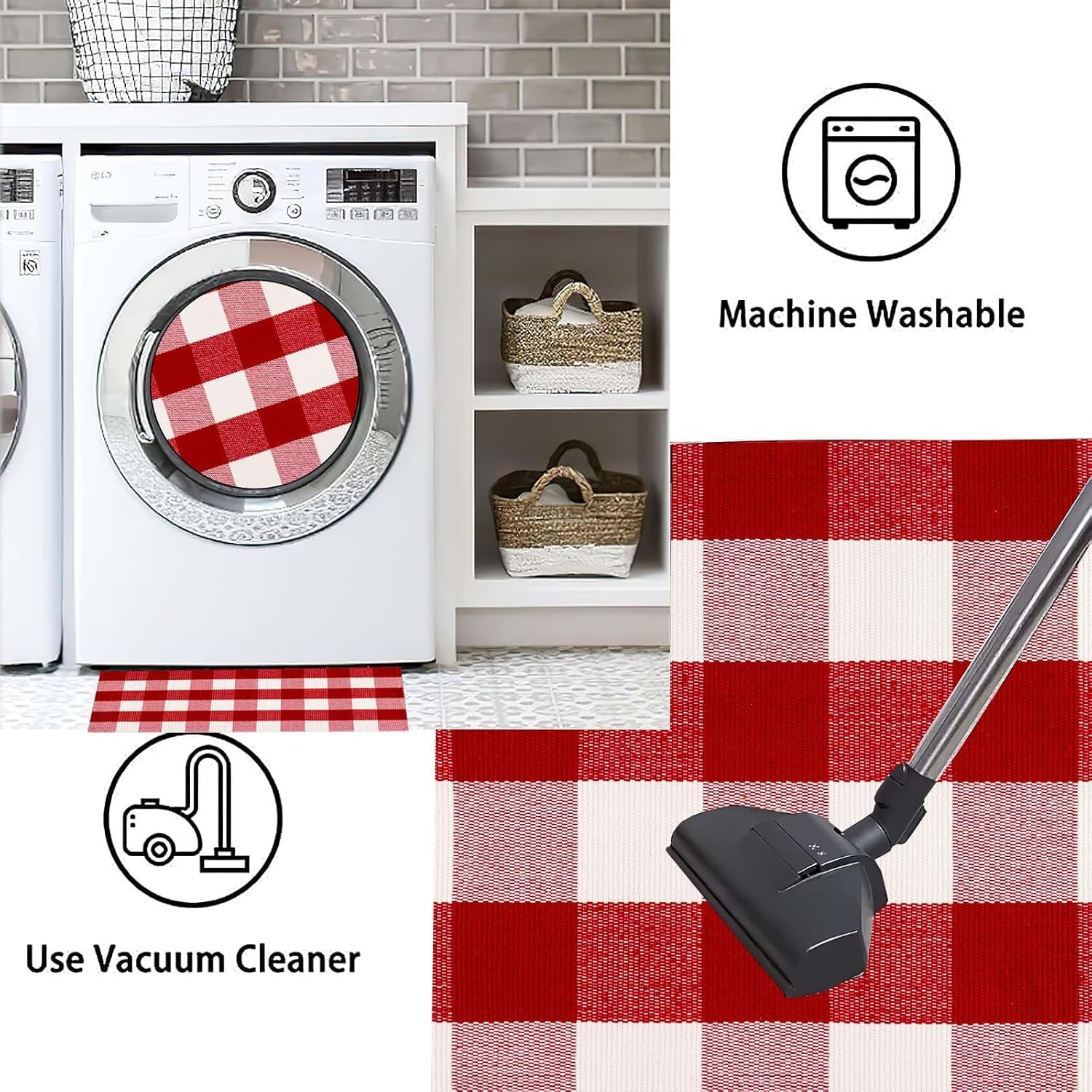 USTIDE Buffalo Check Plaid Doormat Red White 2x3