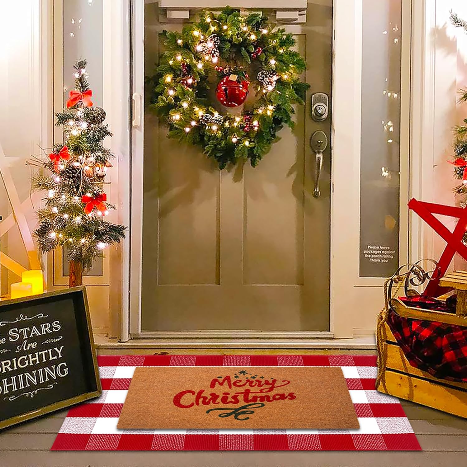Christmas Red and White Plaid Rug 28x43 Inches Door Mat