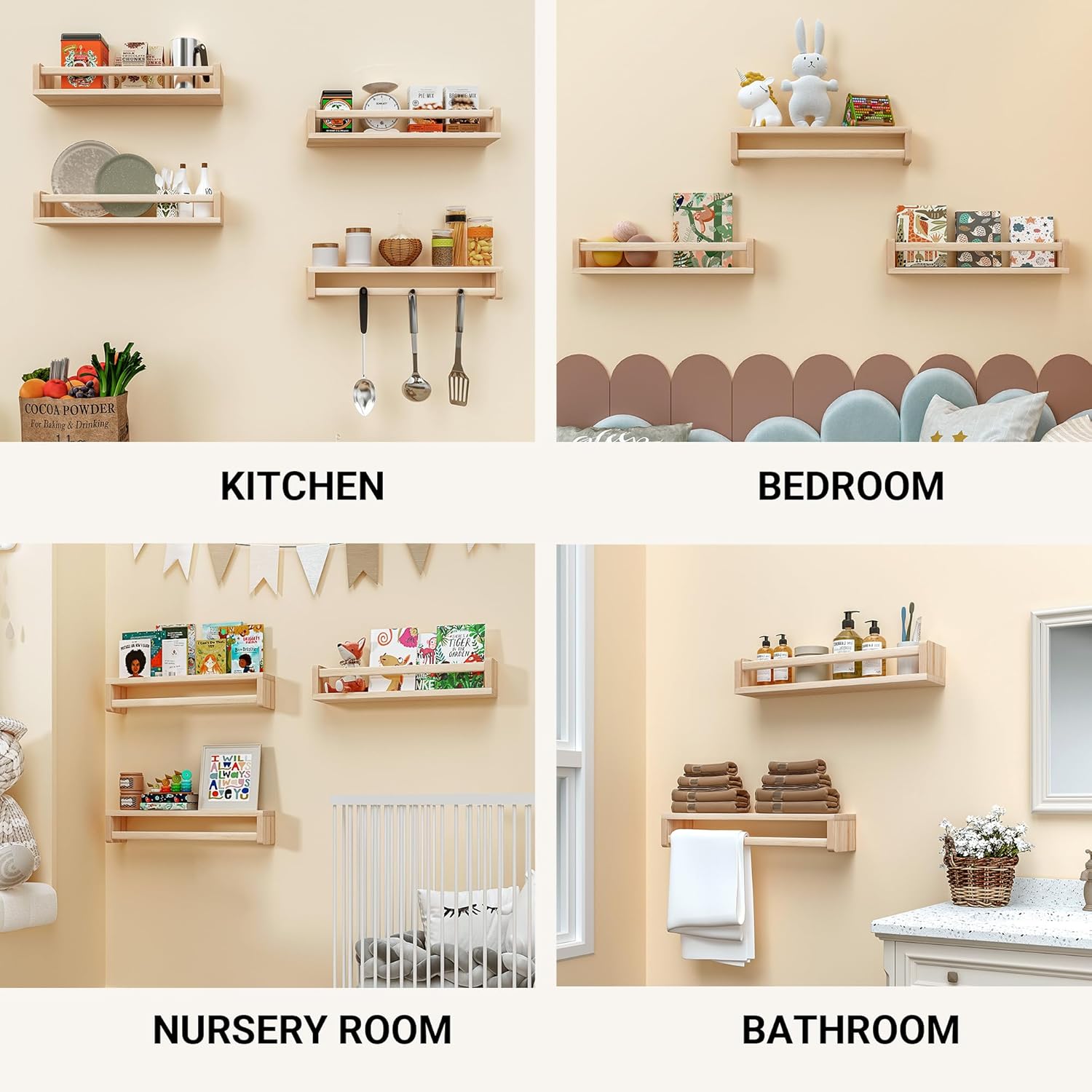 Heimlove Floating Shelves for Nursery 16 Inch Wall Bookshelf Set of 2