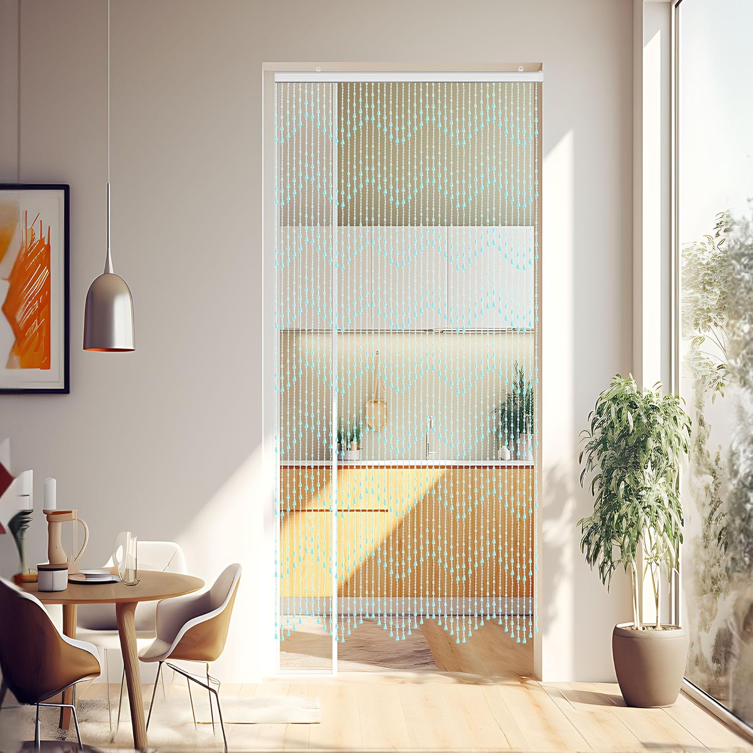 Crystal Beaded Curtain 355 x 79 Inches Teal Wave Pattern