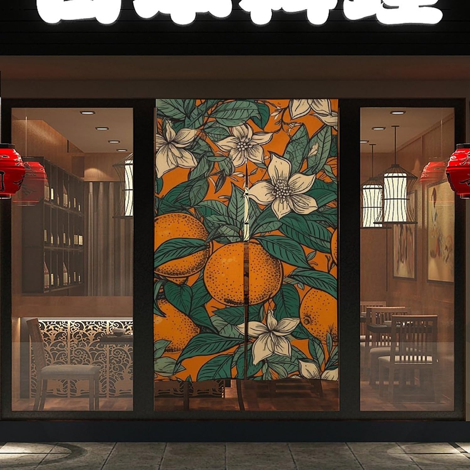 Japanese Noren Orange Pattern Door Curtain 34x57 Inch