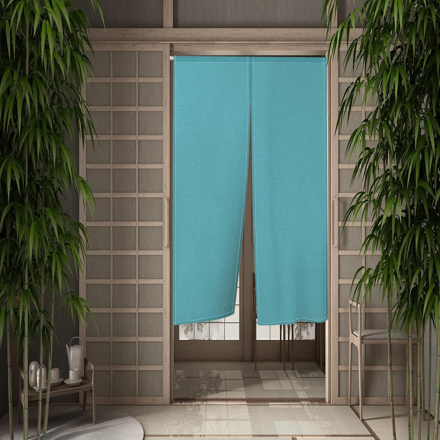 Leowefowa Solid Turquoise Blue Noren Curtain Door Divider