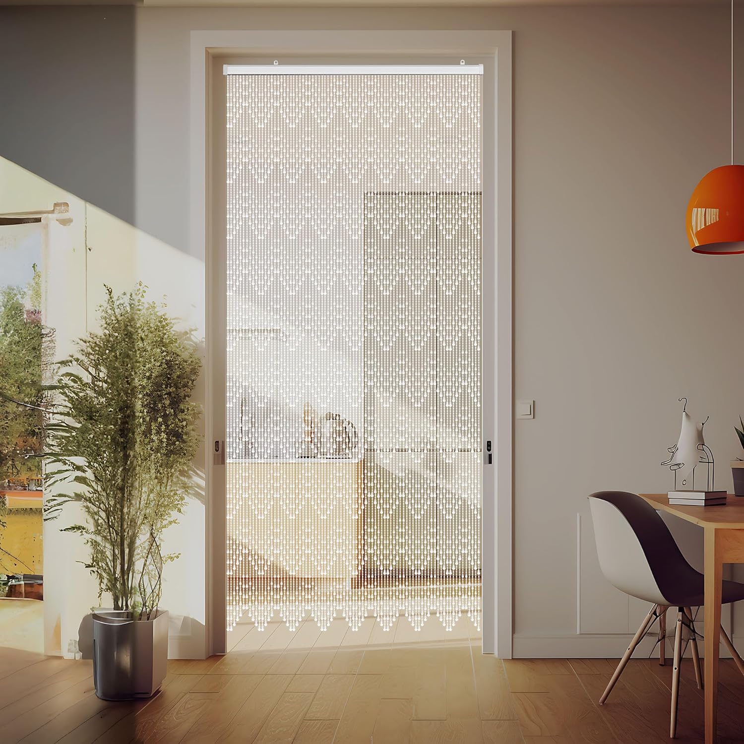 Crystal Beaded Curtain - White 355 x 79 Inches
