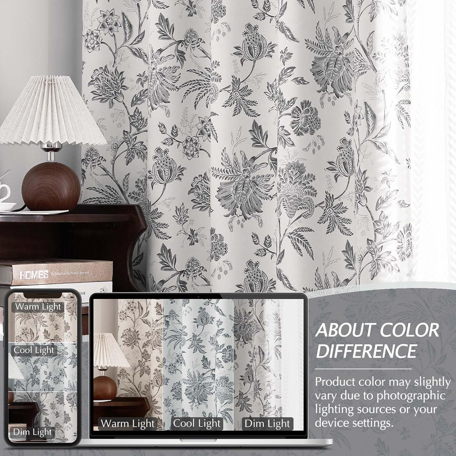 Vangao Floral Blackout Curtains 84 Inch 2 Panels