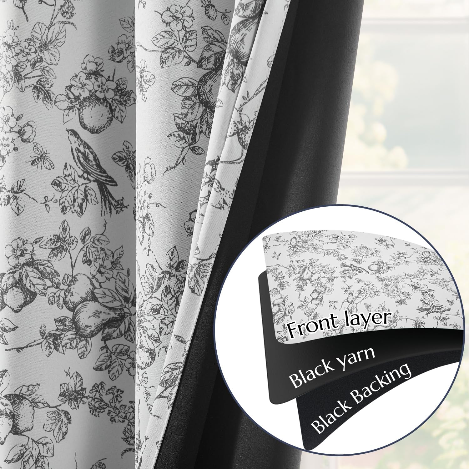 Jinchan Blackout Floral Curtains 84 Inches Long 2 Panels