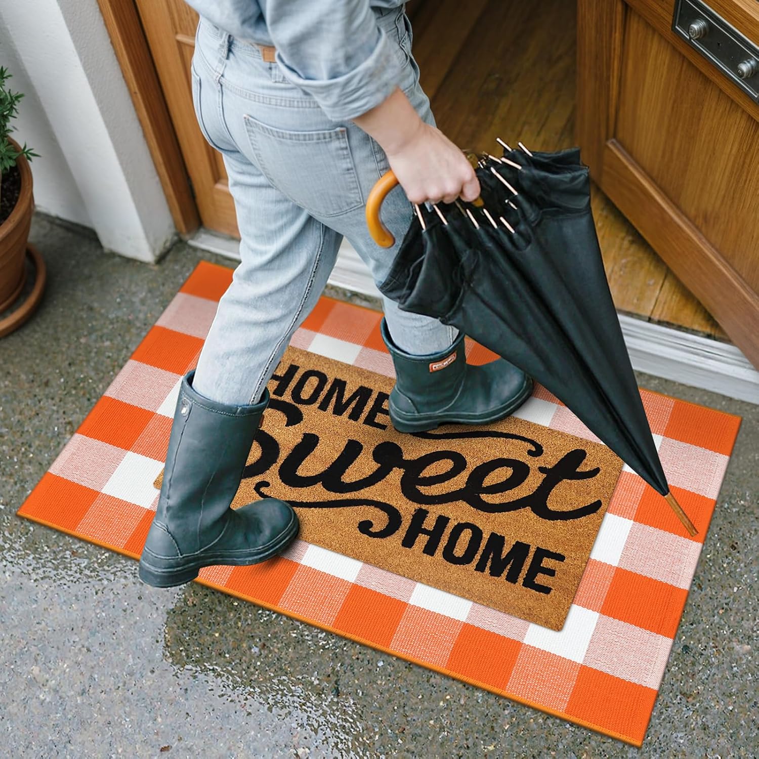 Collive Buffalo Plaid Checkered Outdoor Rug
