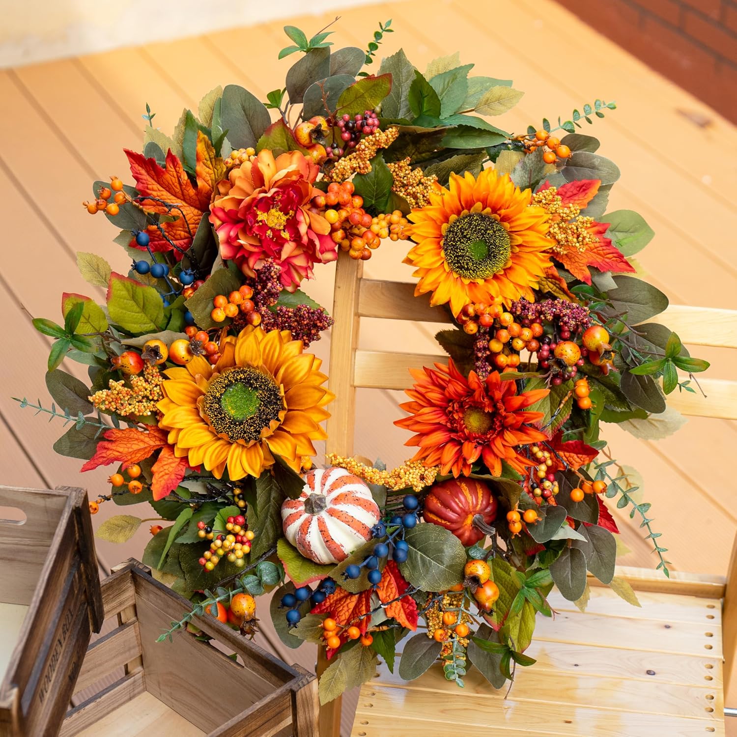 24 Inch Fall Wreath with Pumpkins and Berries